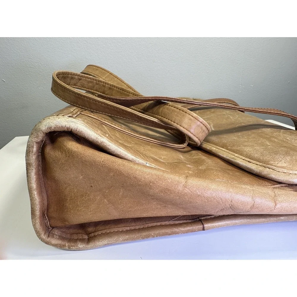 Vintage RENWICK Tan Brown Leather Messenger Bag Shoulder‎ Straps